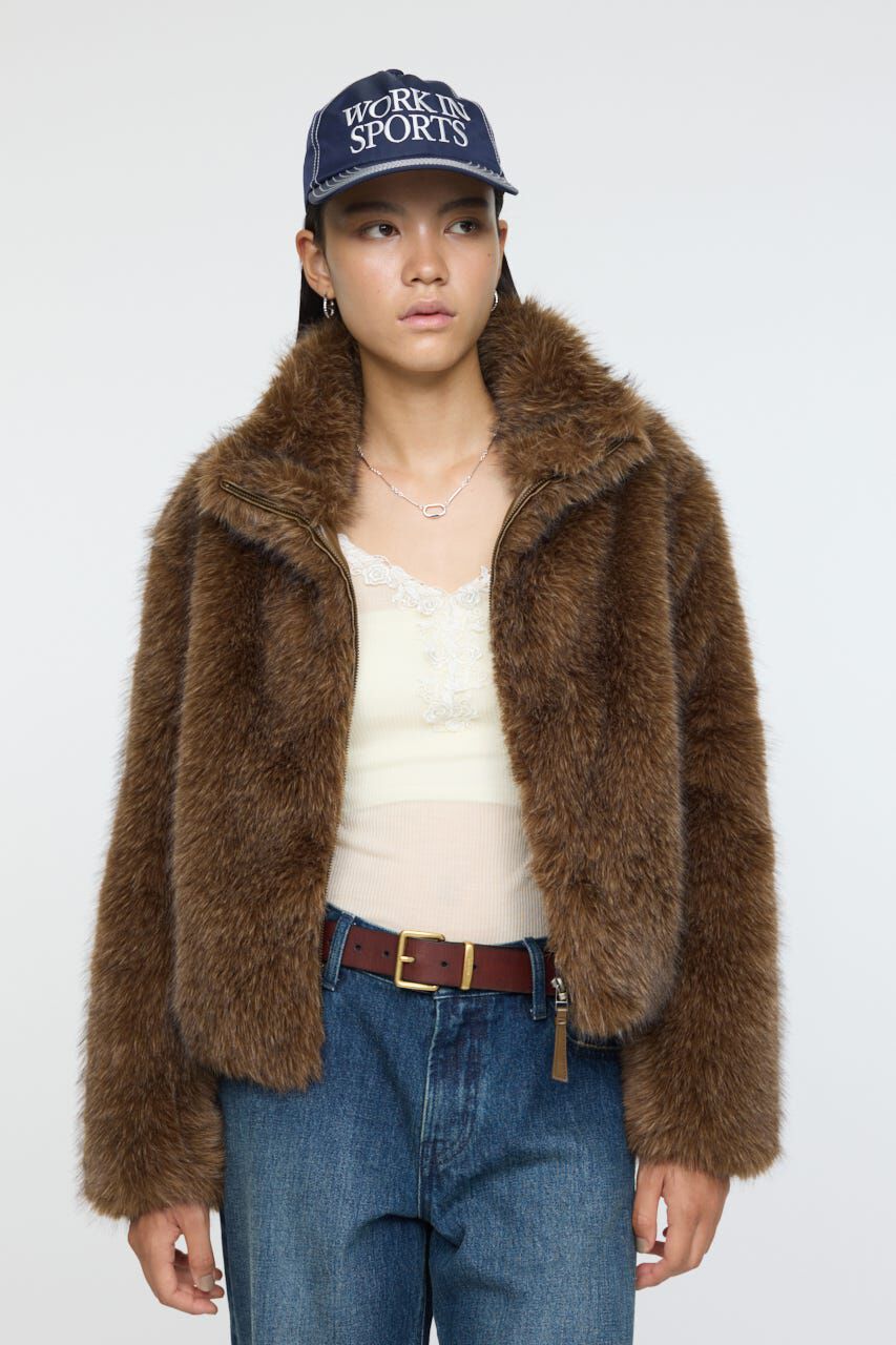 MOUSSY「F/FUR STAND COLLAR ジャケット」|ブルゾン・スタジャン|D/BRN3