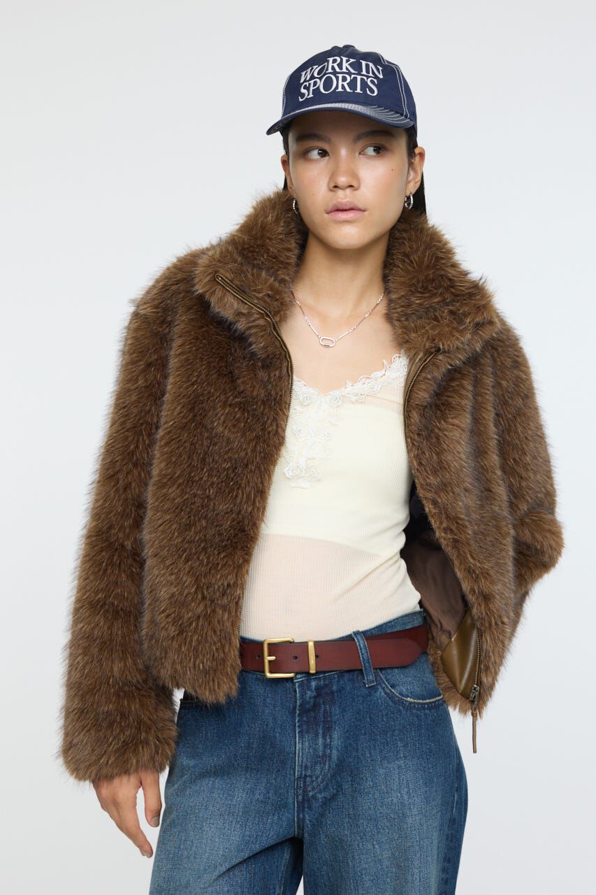 MOUSSY「F/FUR STAND COLLAR ジャケット」|ブルゾン・スタジャン|