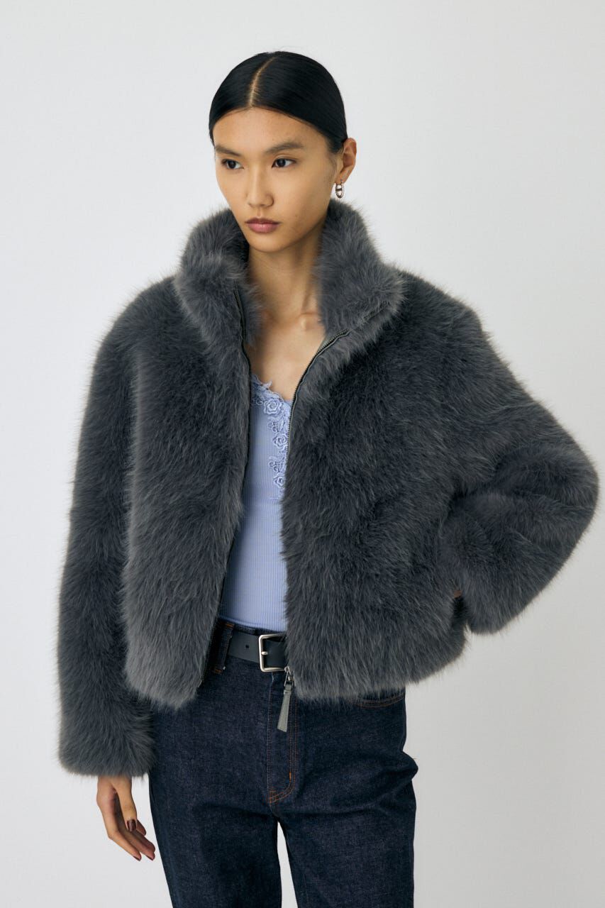MOUSSY「F/FUR STAND COLLAR ジャケット」|ブルゾン・スタジャン|