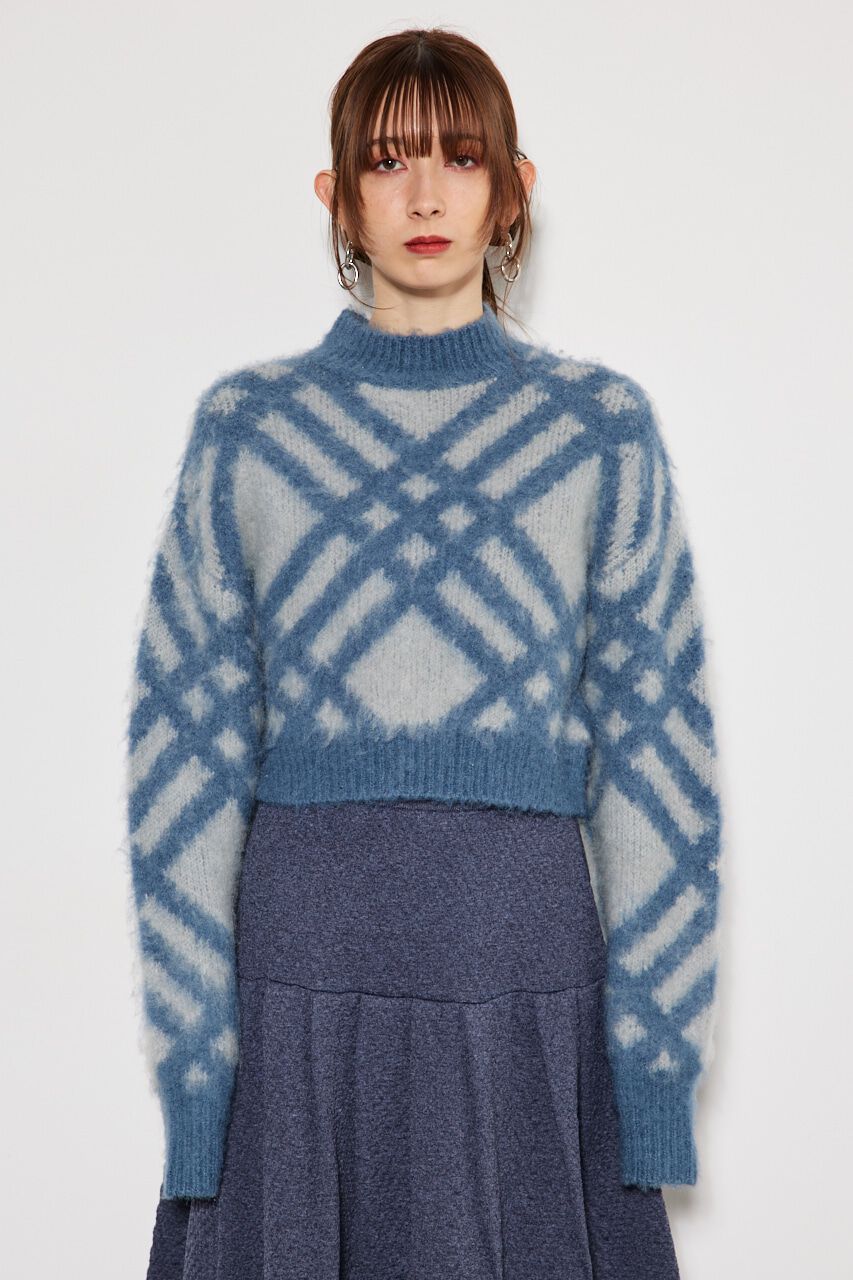 rienda「バイアスチェックニット TOP」|ニット・セーター|