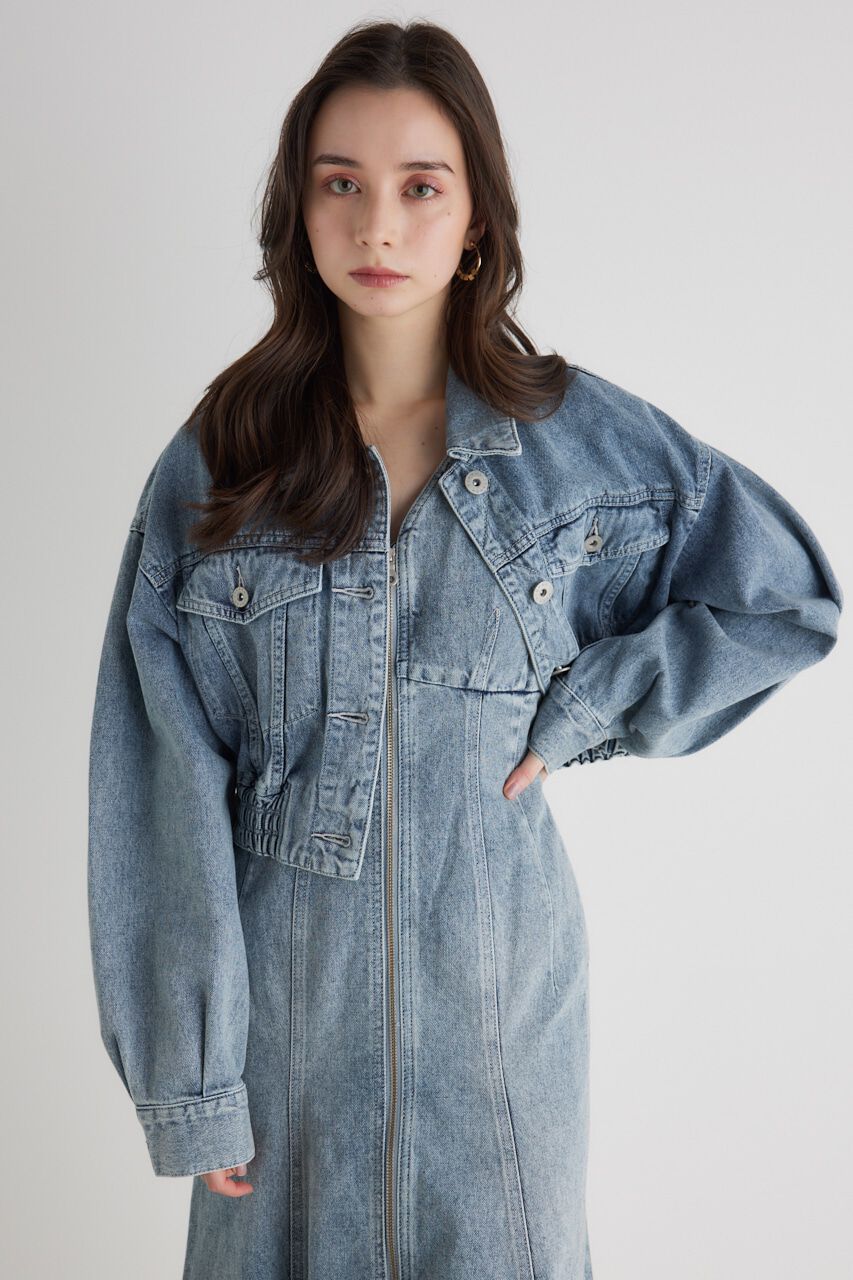 rienda「ゴムギャザーショート DENIM JK」|デニムジャケット|