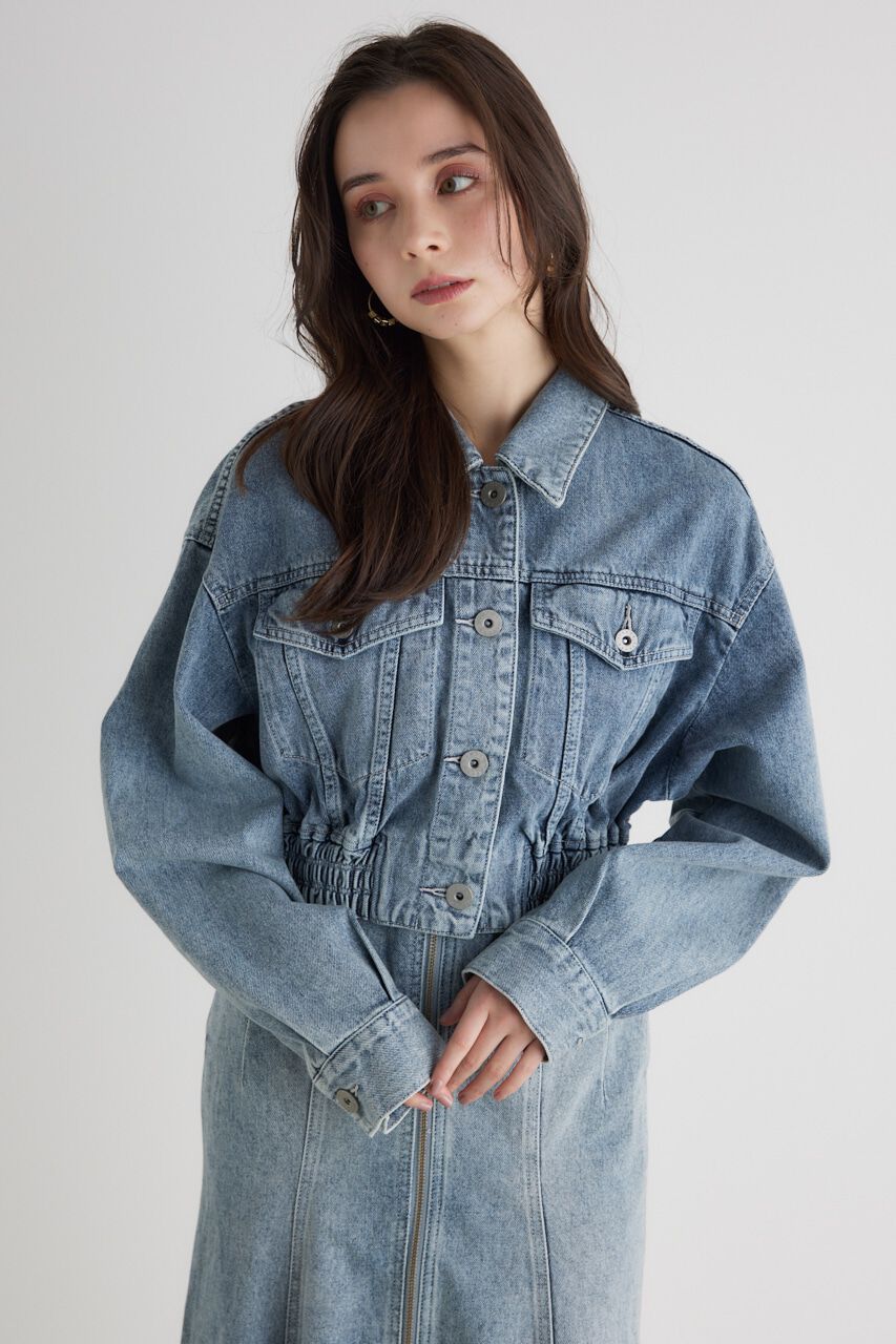 rienda「ゴムギャザーショート DENIM JK」|デニムジャケット|