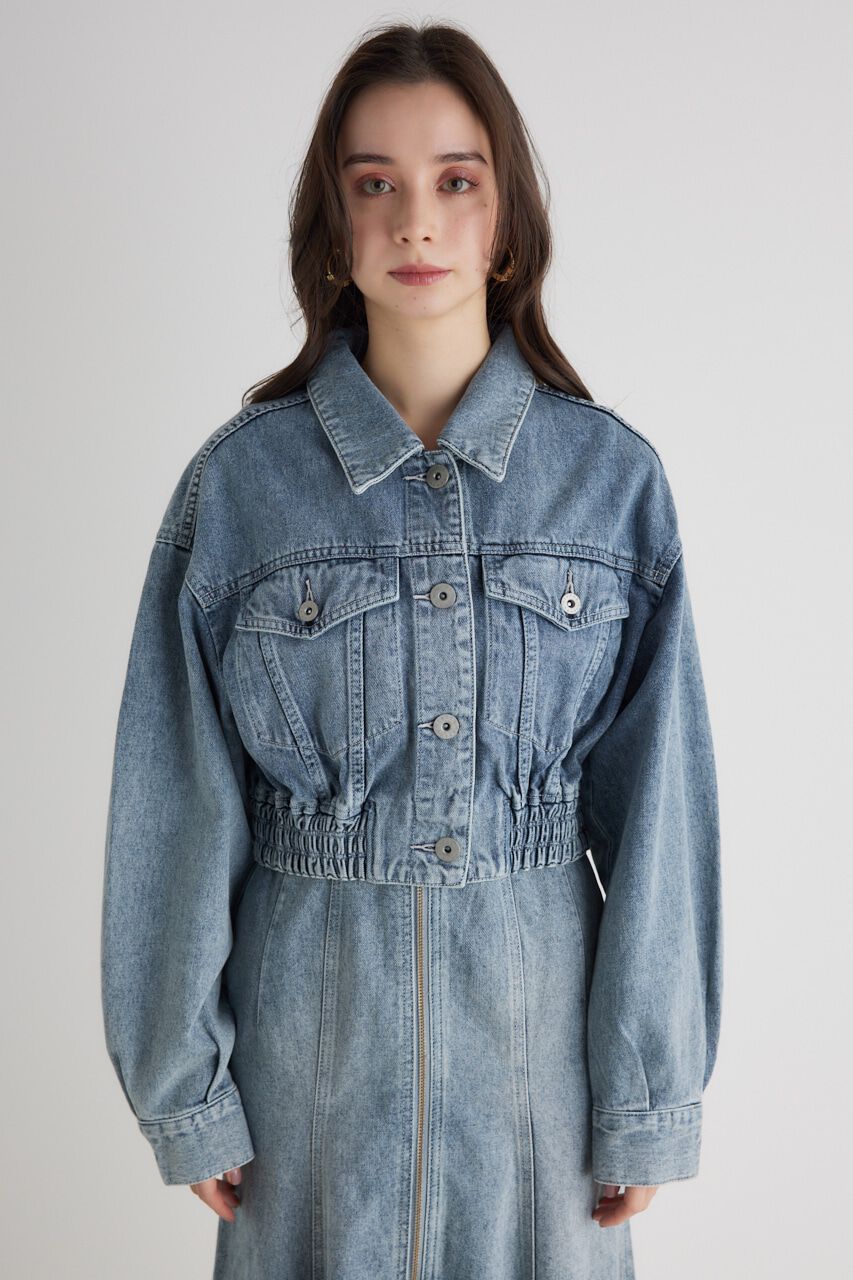rienda「ゴムギャザーショート DENIM JK」|デニムジャケット|