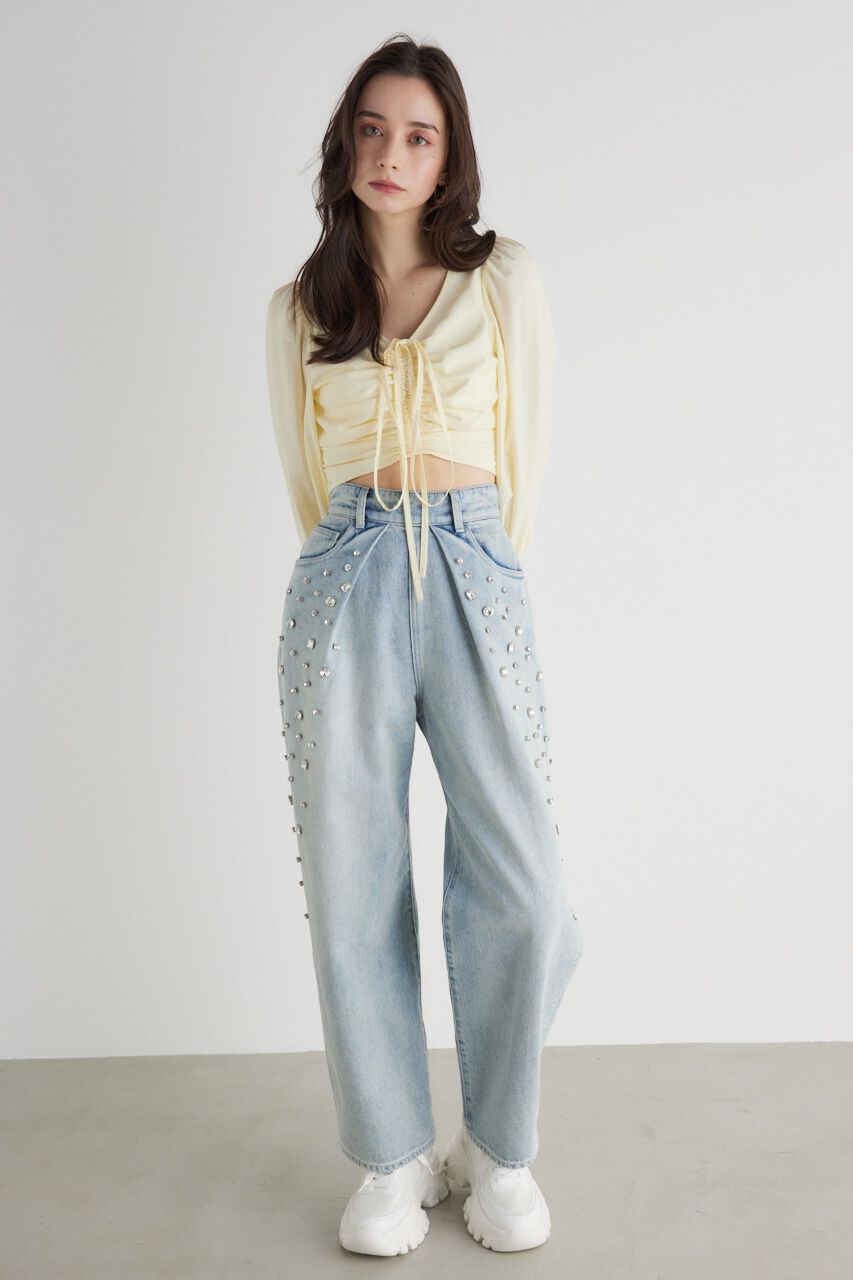 rienda「グラデーションビジュー DENIM J/W PT」|デニム|L/BLU1