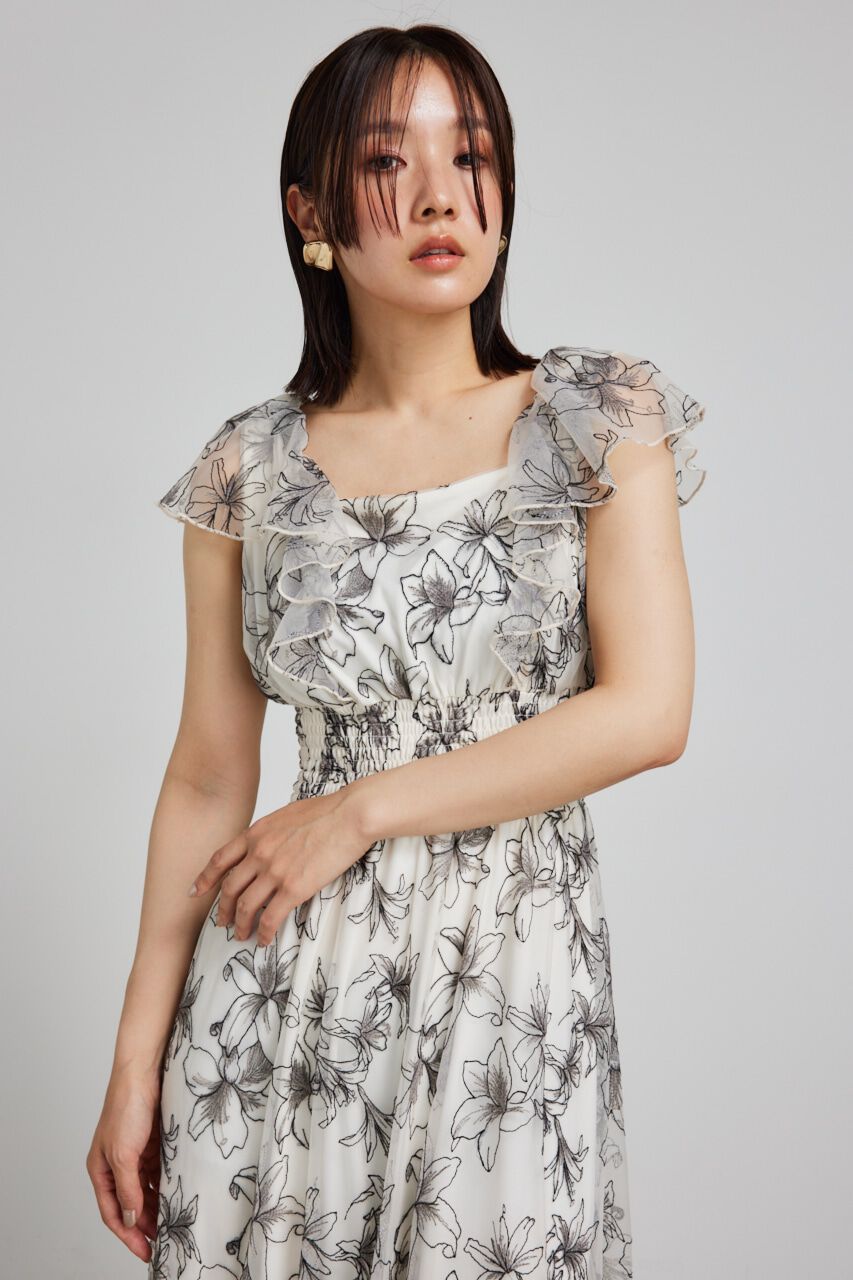 rienda「エンブロイダリーチュールフレアスリーヴワンピース」|ワンピース|
