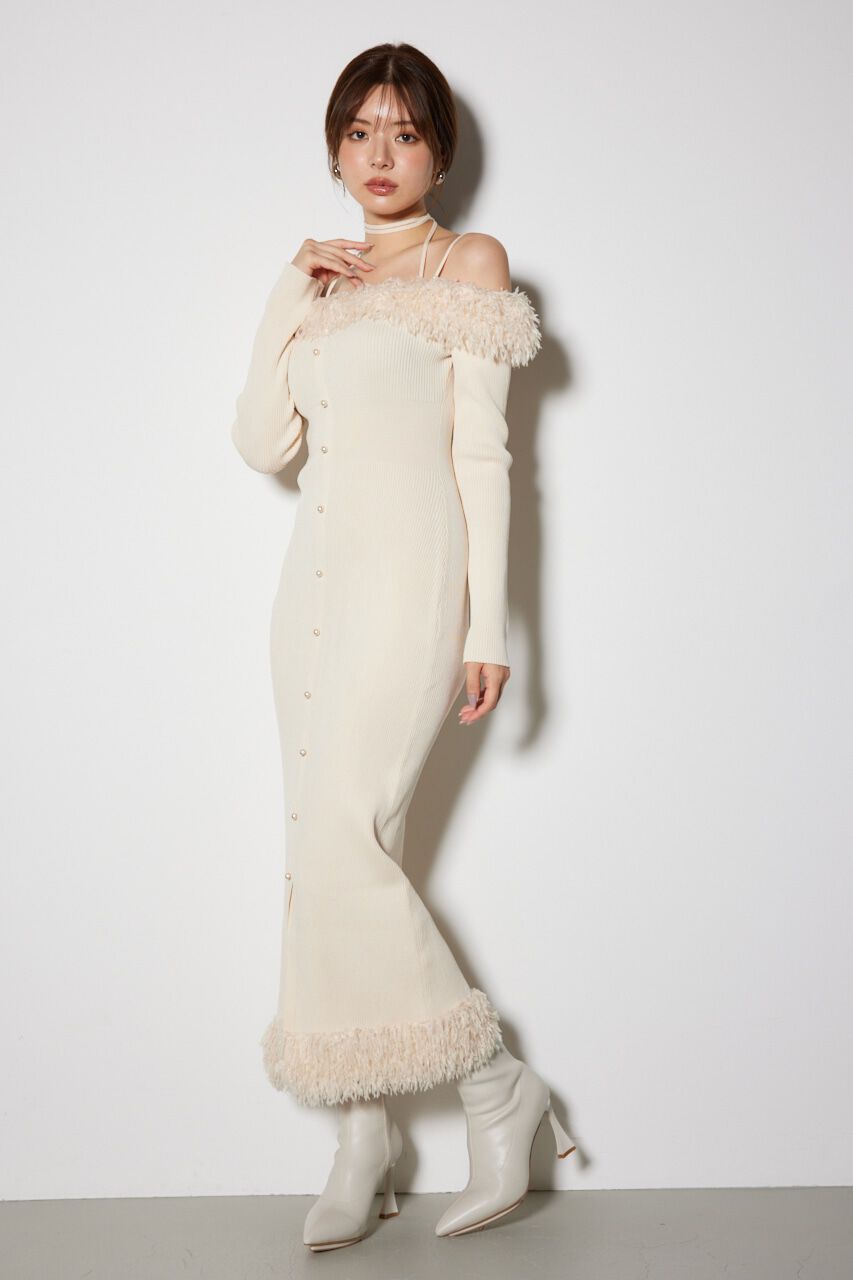 rienda「フェイクファーオフショルタイトニットワンピース」|ワンピース|