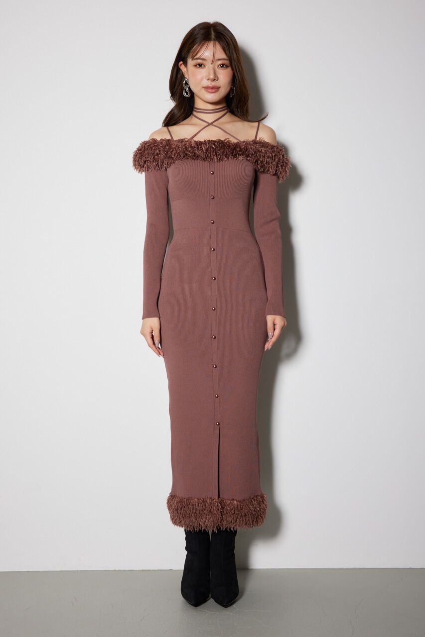 rienda「フェイクファーオフショルタイトニットワンピース」|ワンピース|