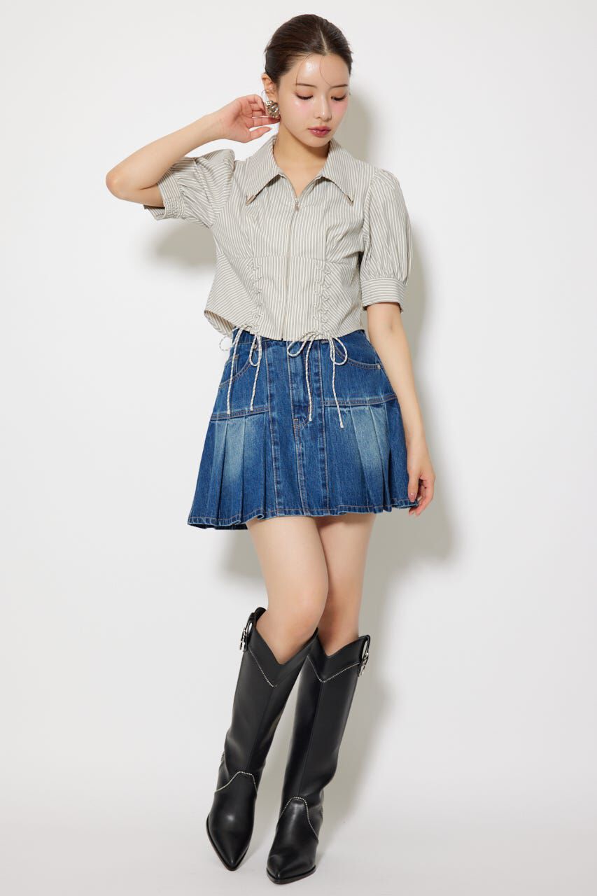 rienda「プリーツデニムスコートショートパンツ」|デニム|