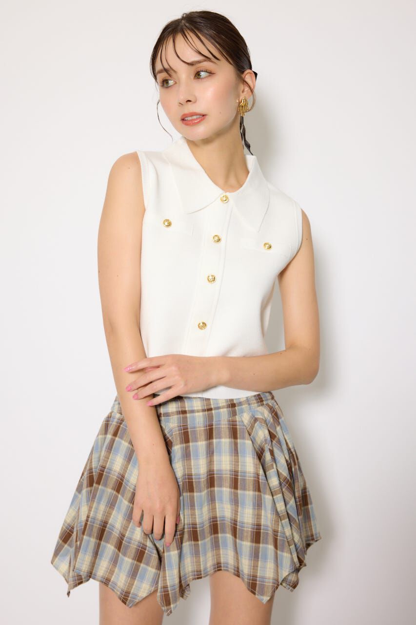 rienda「ノースリゴールドボタンニットトップス」|シャツ・ブラウス|