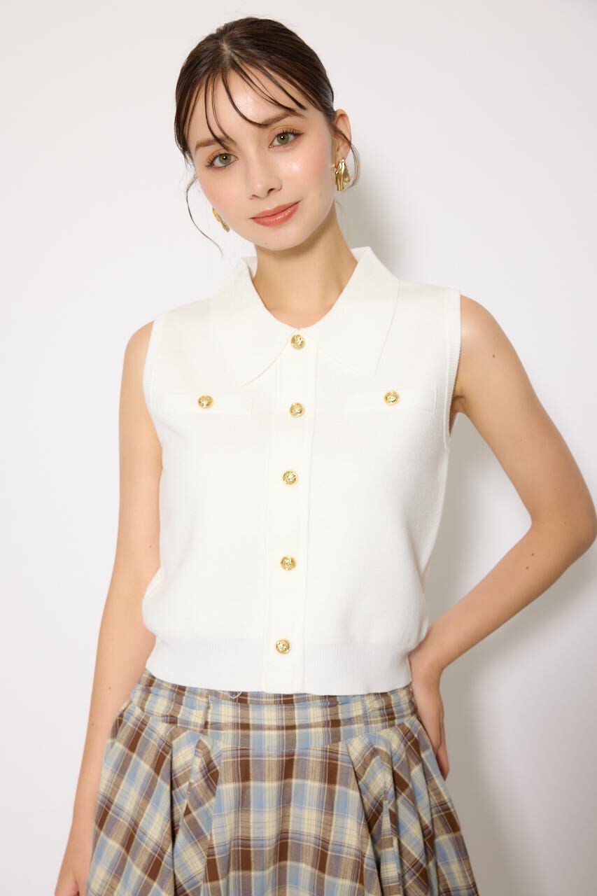 rienda「ノースリゴールドボタンニットトップス」|シャツ・ブラウス|