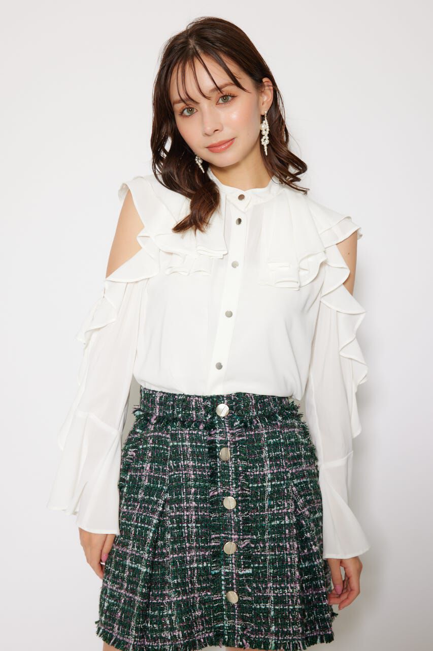 rienda「フリルスリーブビッグカラーリボンブラウス」|シャツ・ブラウス|