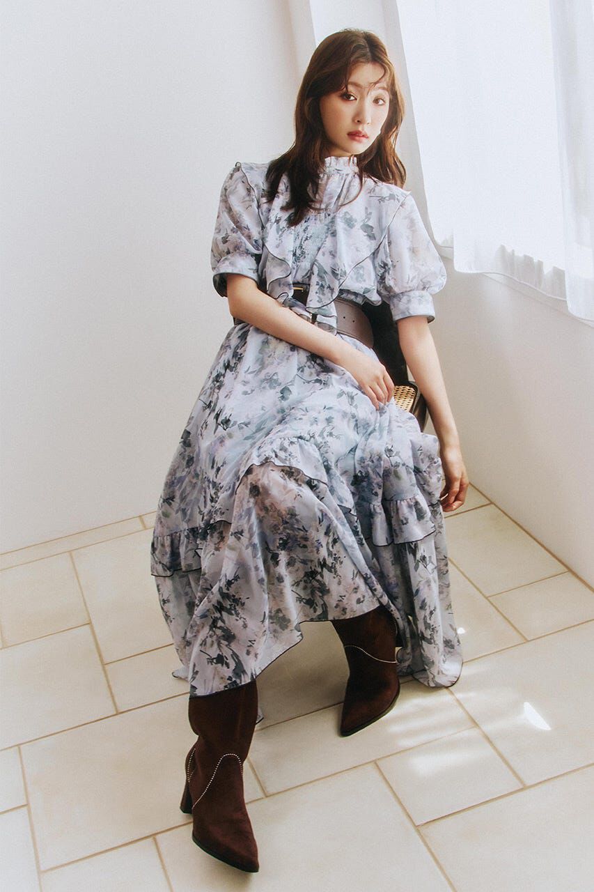 rienda「フロントロングフリルマルチパターンワンピース」|ワンピース|