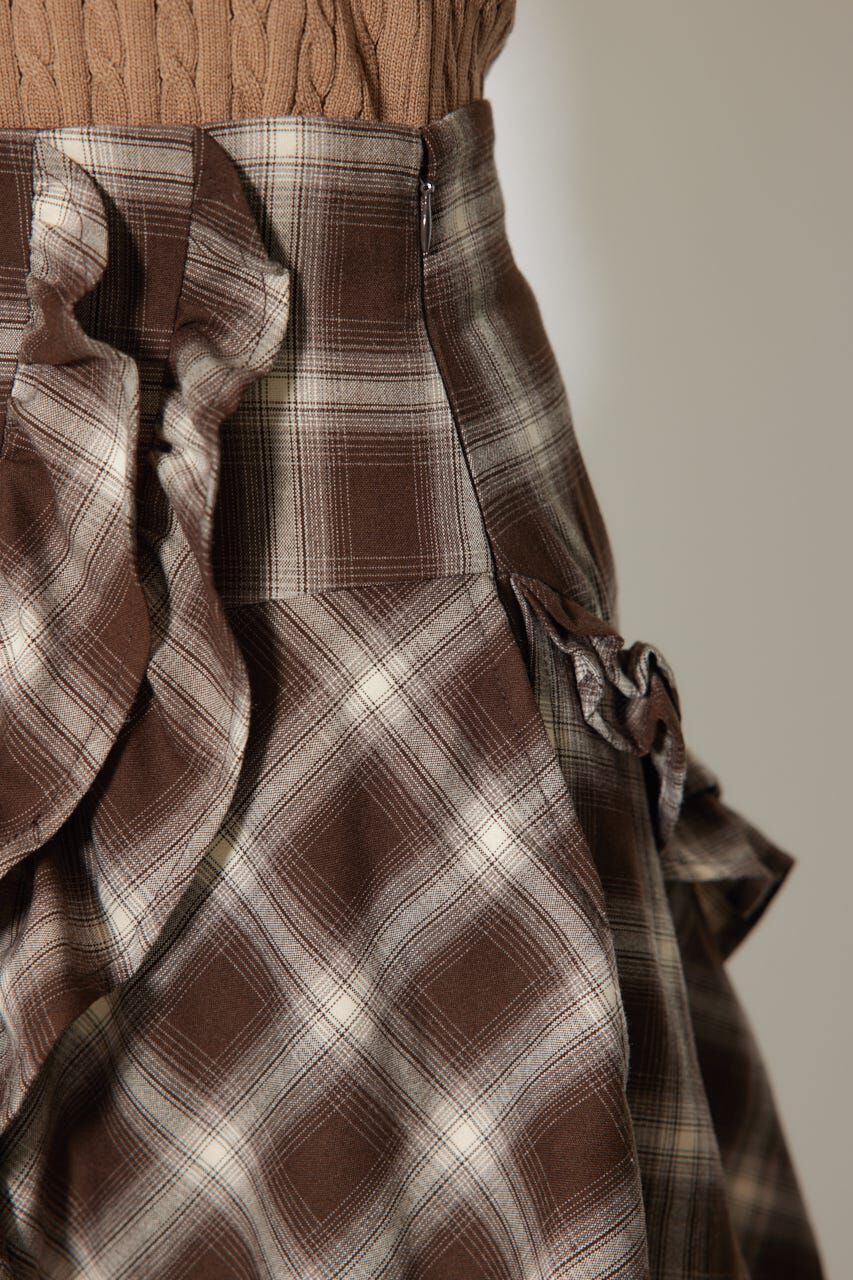 rienda「マルチチェックラッフルロングハイウエストスカート」|スカート|