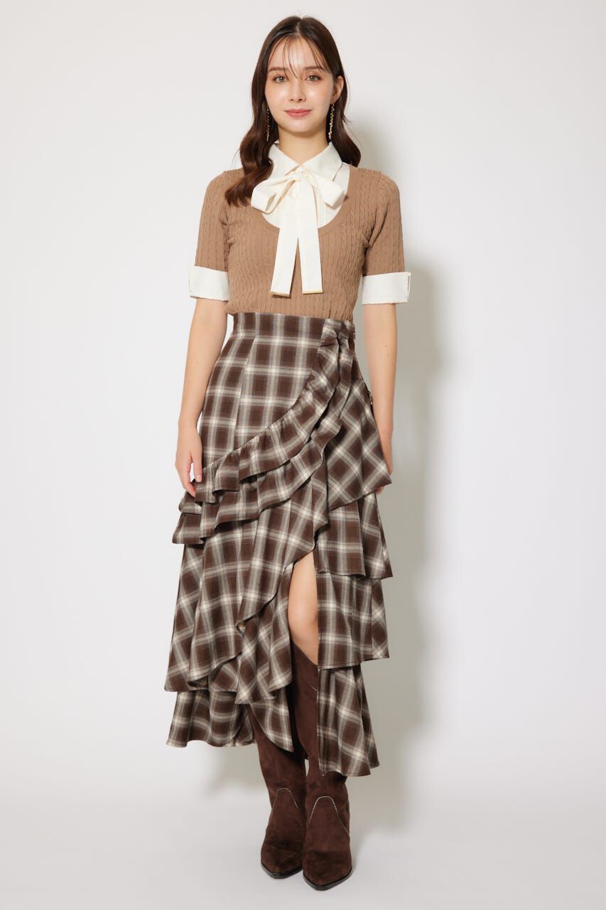 rienda「マルチチェックラッフルロングハイウエストスカート」|スカート|