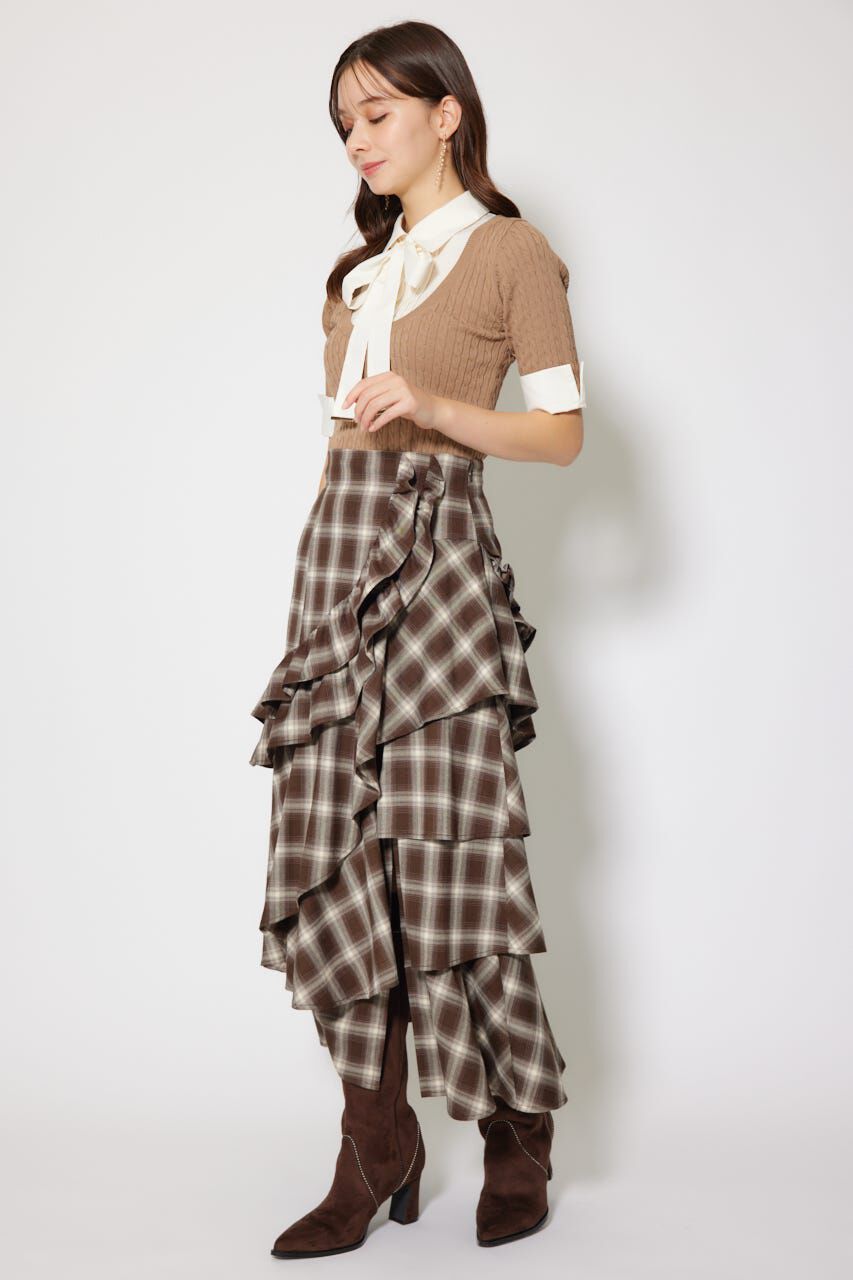 rienda「マルチチェックラッフルロングハイウエストスカート」|スカート|