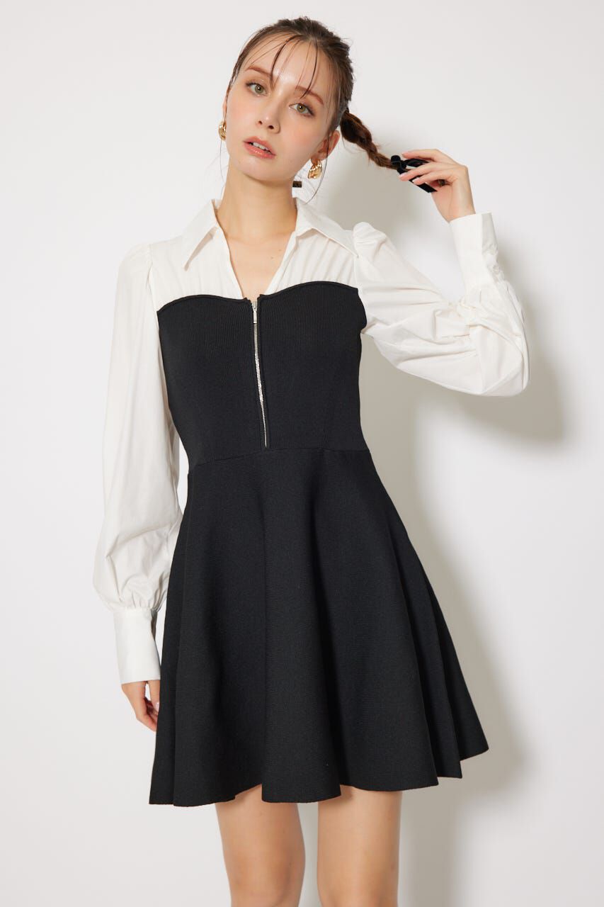 rienda「シャツドッキングフレアニットミニワンピース」|ワンピース|