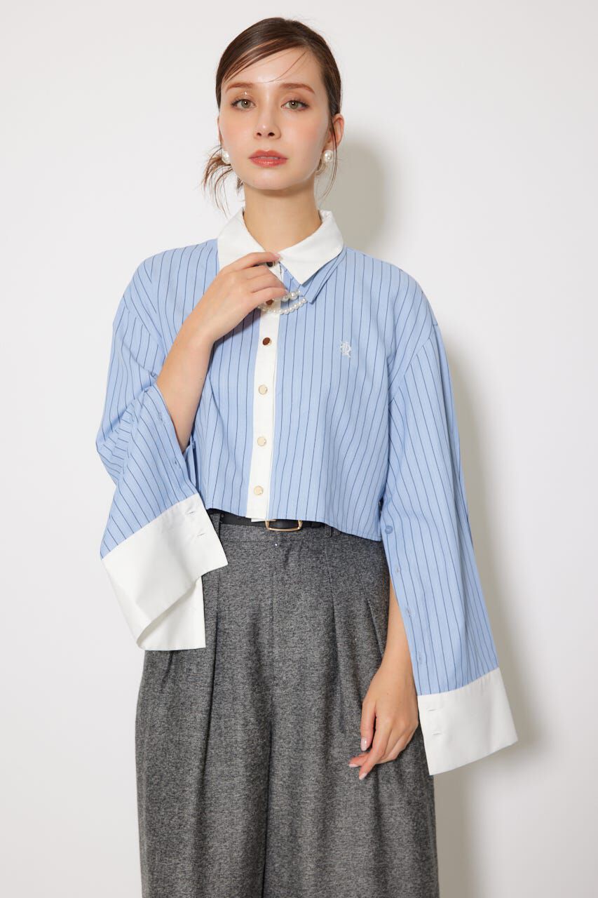 rienda「パールチェーンシャツ」|シャツ・ブラウス|柄BLU5