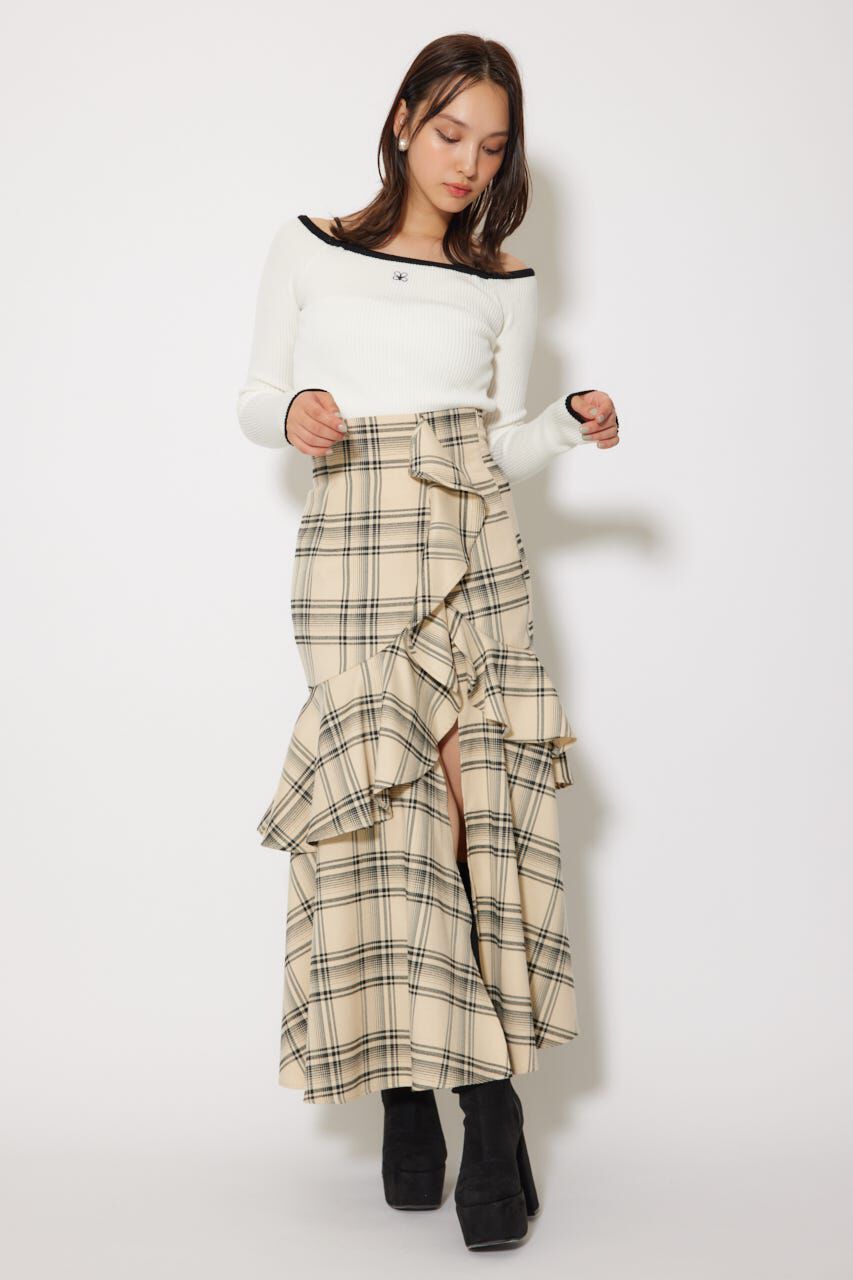 rienda「Rロゴバックリボンオフショルニットトップス」|ニット・セーター|