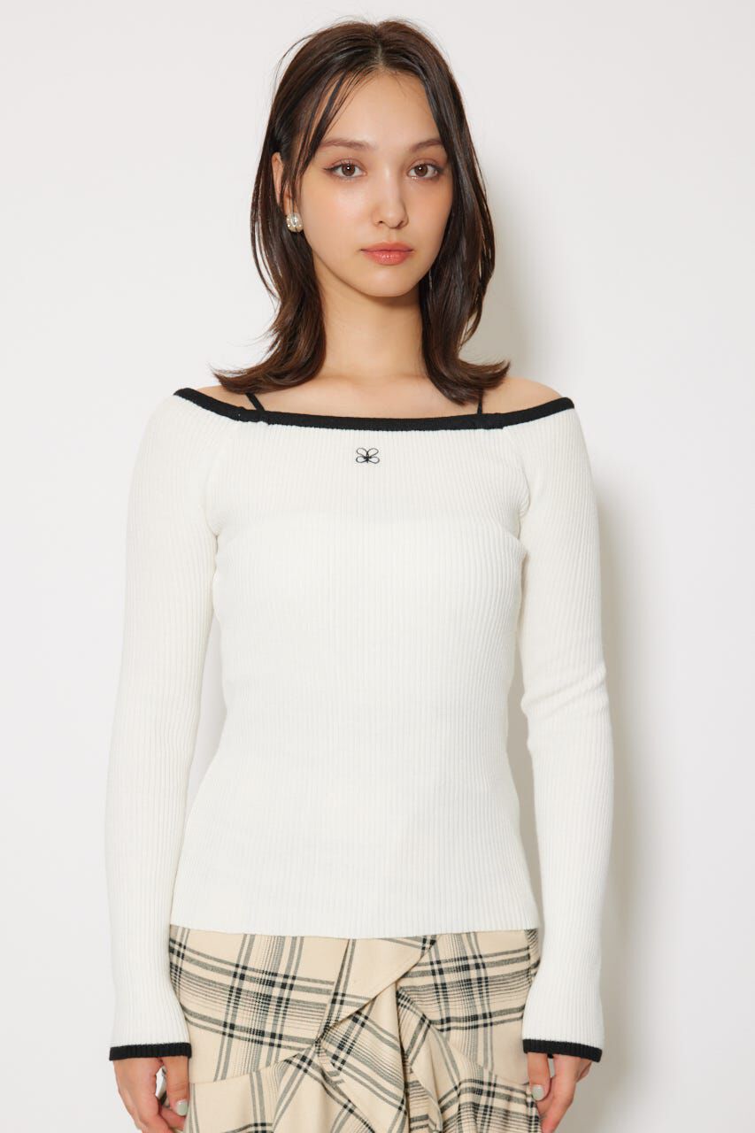 rienda「Rロゴバックリボンオフショルニットトップス」|ニット・セーター|