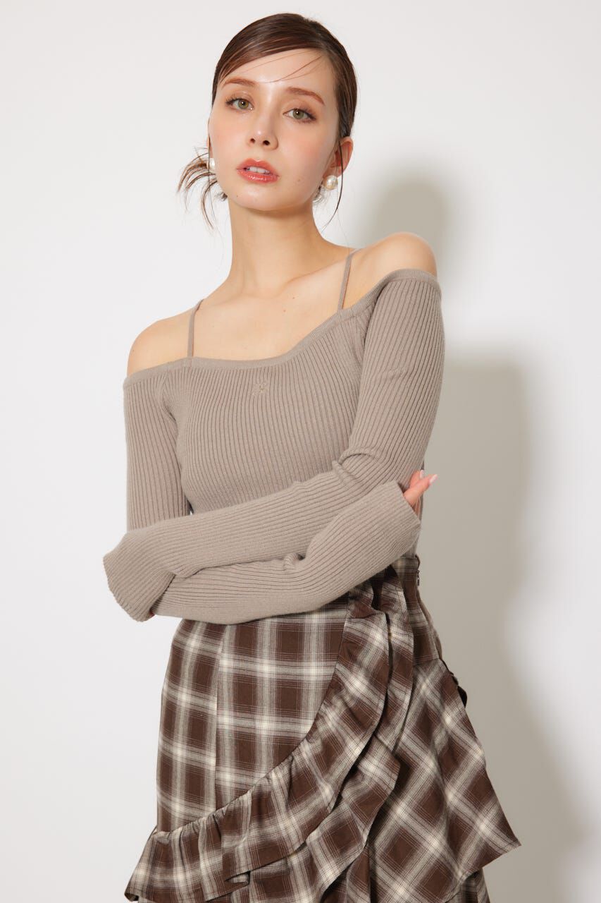 rienda「Rロゴバックリボンオフショルニットトップス」|ニット・セーター|