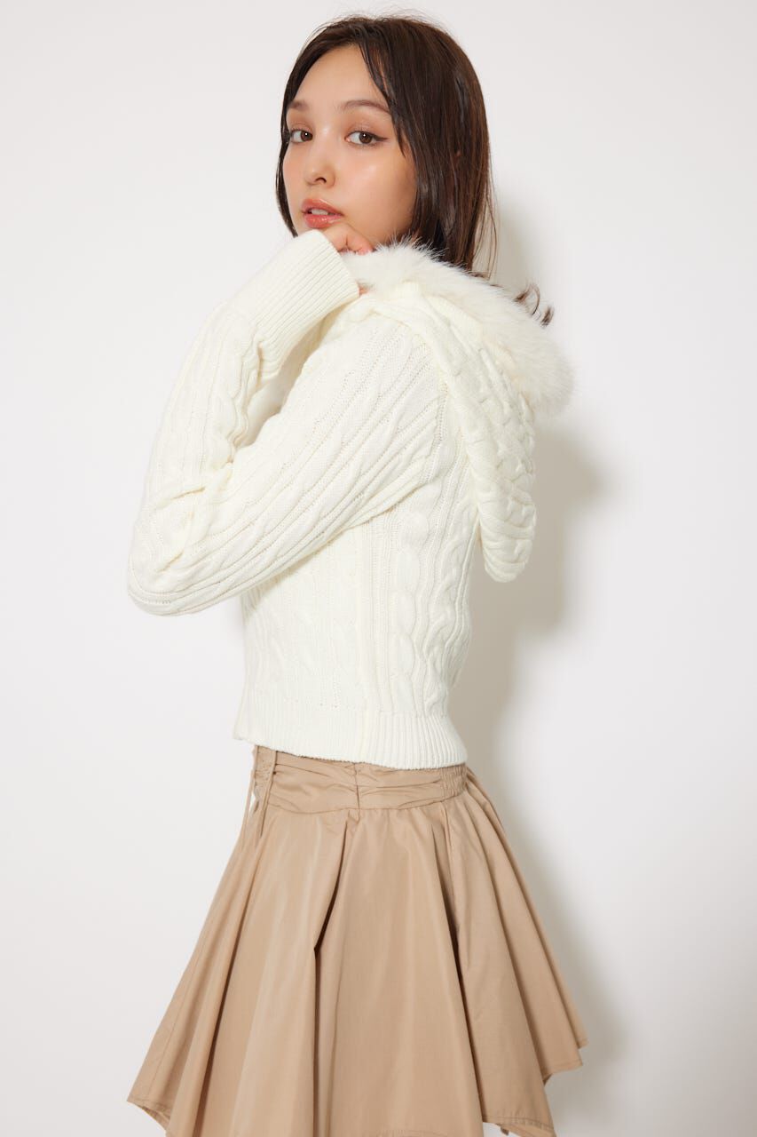 rienda「フードフェイクファーケーブルニットカーディガン」|カーディガン|