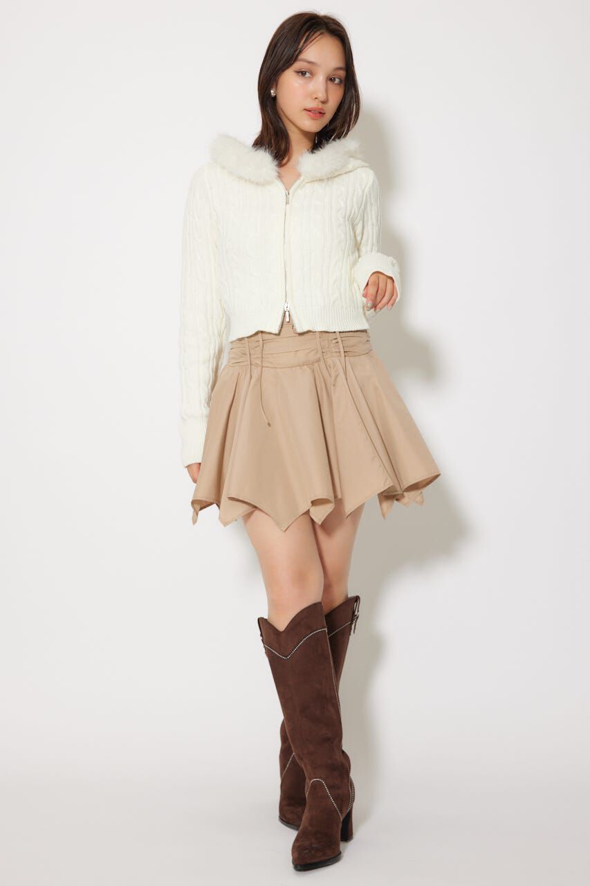 rienda「フードフェイクファーケーブルニットカーディガン」|カーディガン|