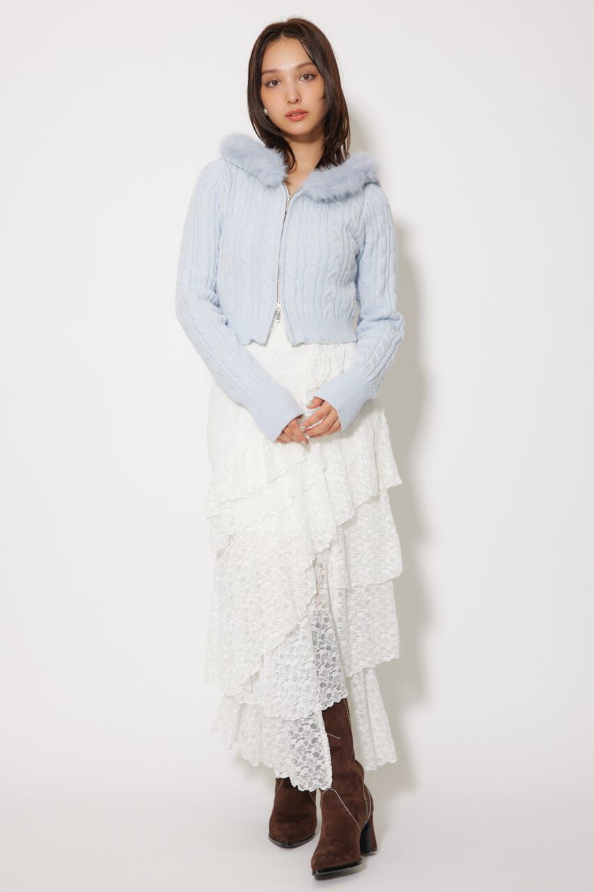 rienda「フードフェイクファーケーブルニットカーディガン」|カーディガン|