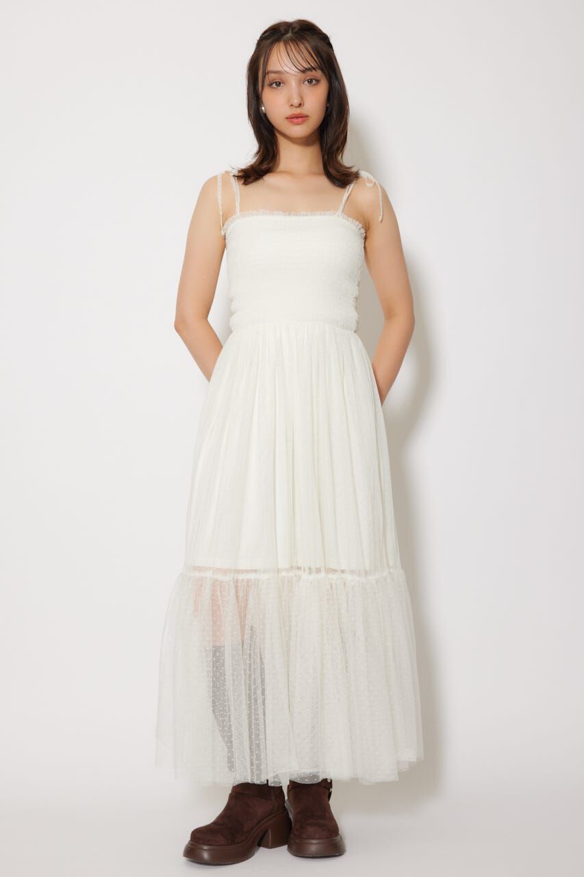 rienda「ニットカーディガンセットドットチュールフレアワンピース」|ワンピース|