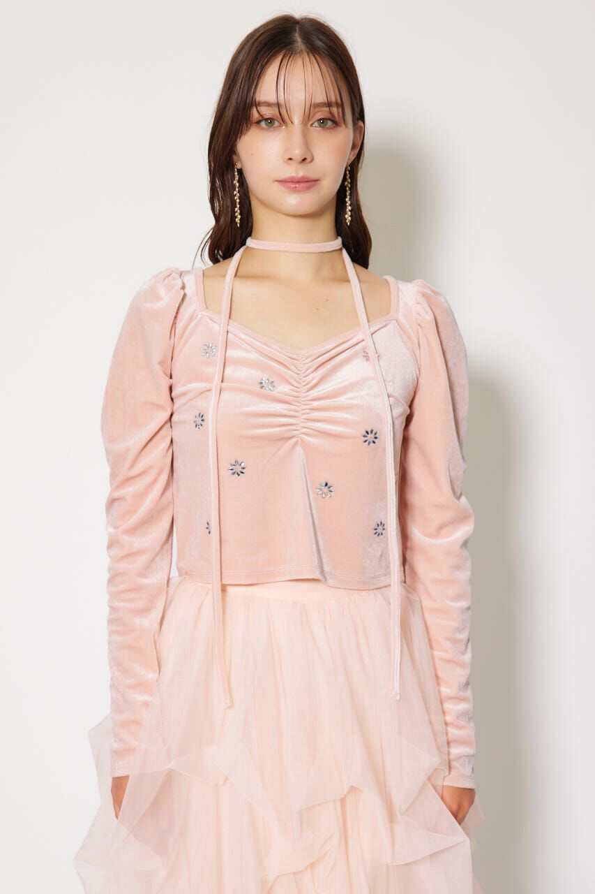 rienda「チョーカーセットフラワービジューベロアトップス」|Tシャツ・カットソー|