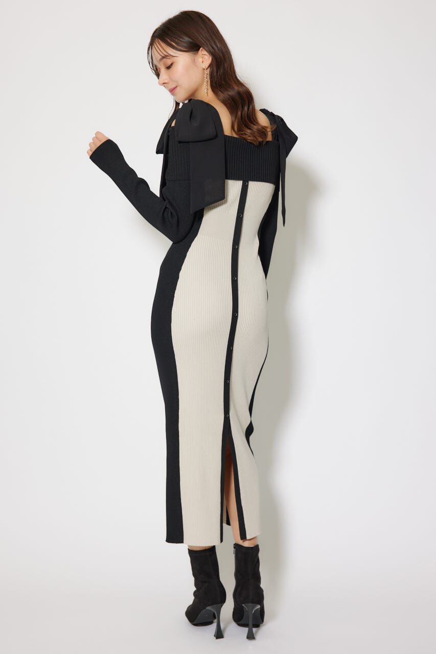 rienda「バイカラーオフショルリボンニットワンピース」|ワンピース|