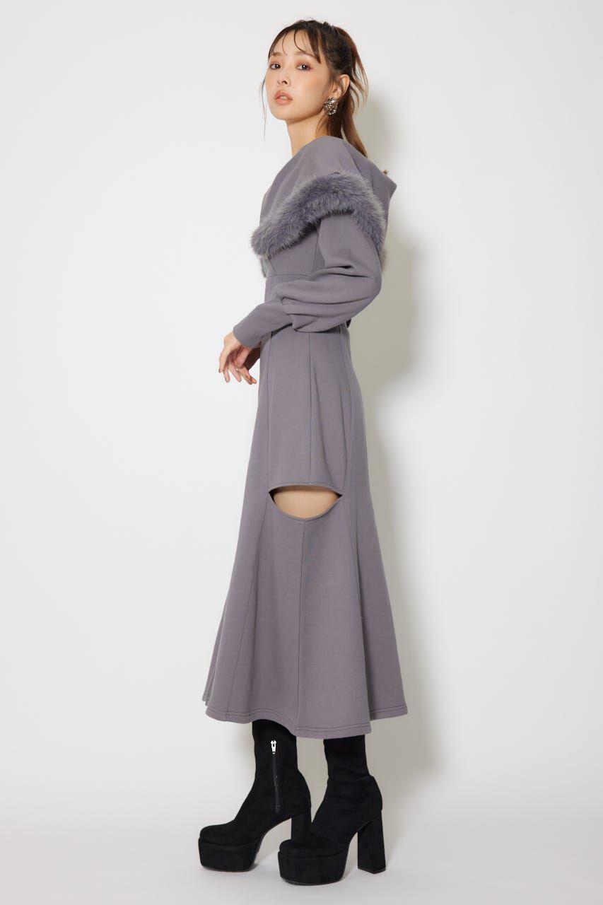 rienda「フェイクファー付きカッティング裏起毛ワンピース」|ワンピース|