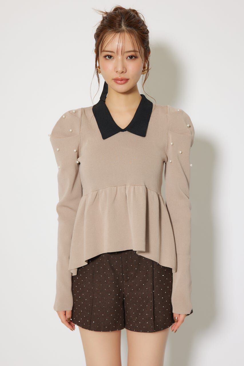 rienda「パール付きペプラムニットトップス」|ニット・セーター|