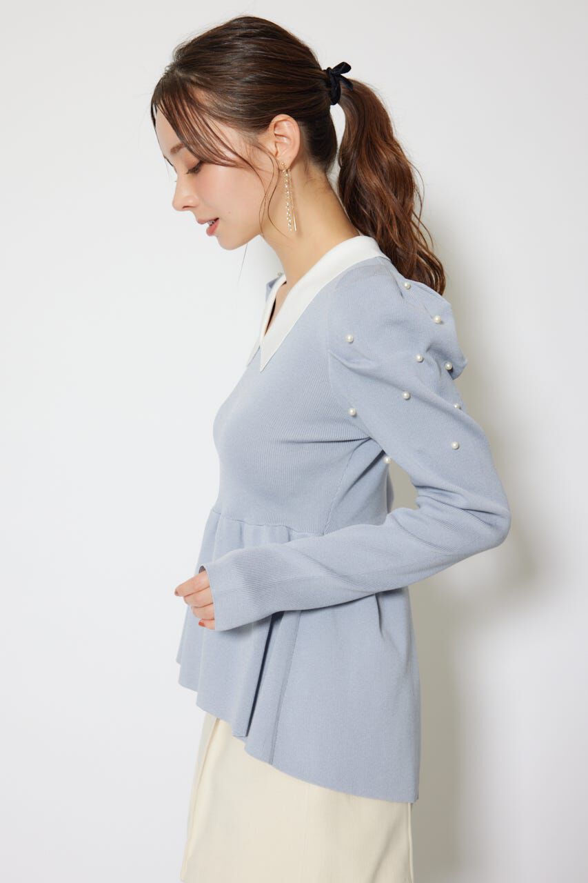 rienda「パール付きペプラムニットトップス」|ニット・セーター|