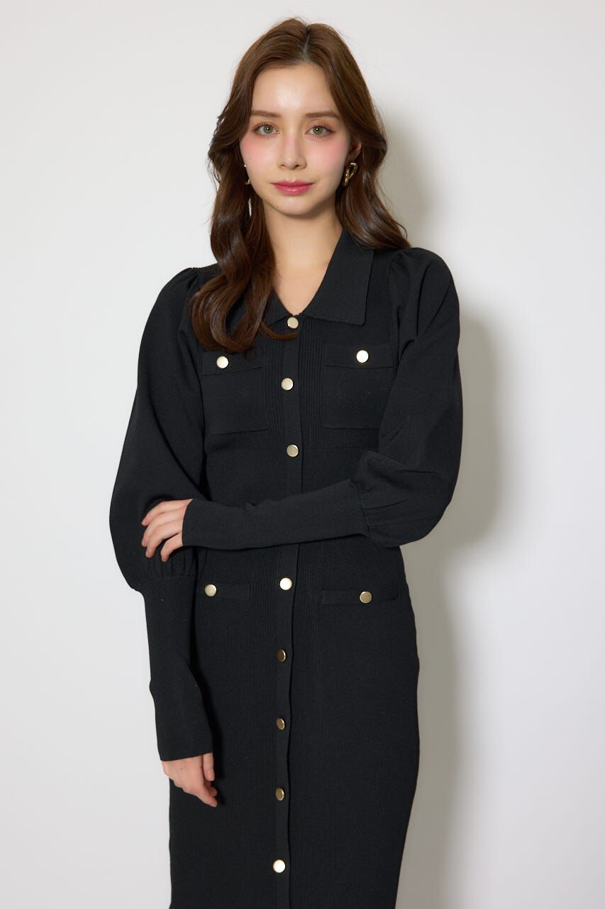 rienda「パフロングスリーブニットタイトワンピース」|ワンピース|