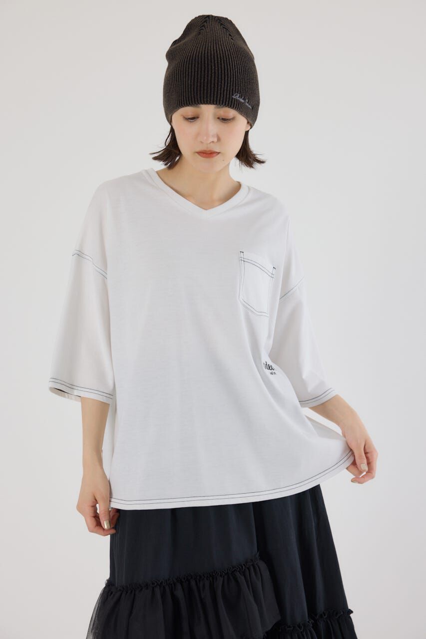 RODEO CROWNS「カラーステッチVネック5分袖Tシャツ」|Tシャツ・カットソー|