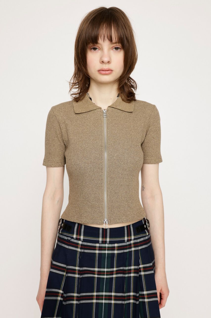 SLY「FRONT ZIP CUT RIB トップス」|Tシャツ・カットソー|