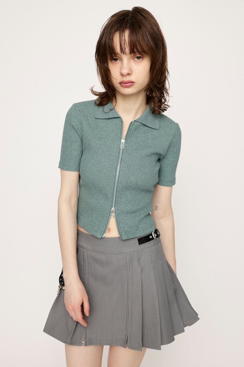 SLY「FRONT ZIP CUT RIB トップス」|Tシャツ・カットソー|BLU