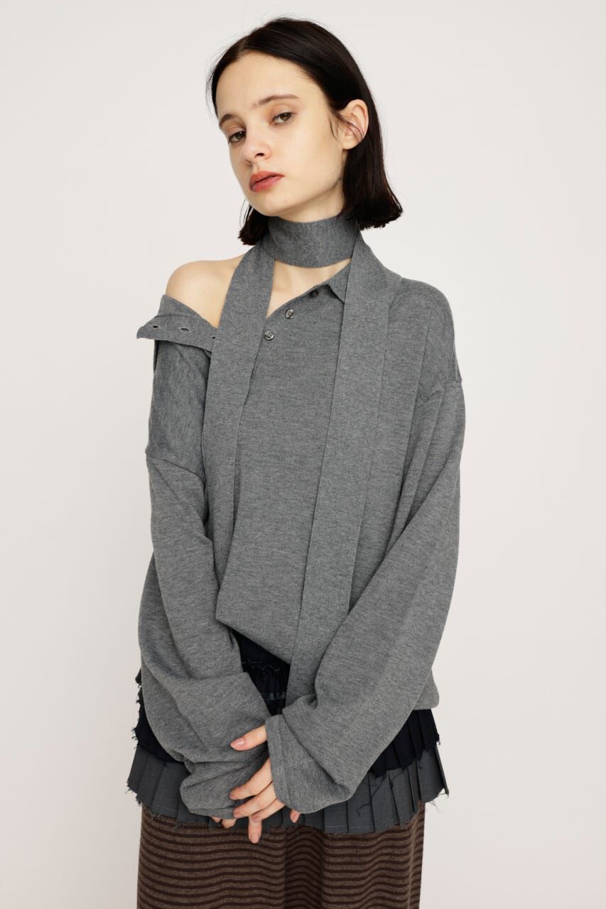 SLY「HG KNIT ASYMMETRY トップス」|ニット・セーター|T.GRY