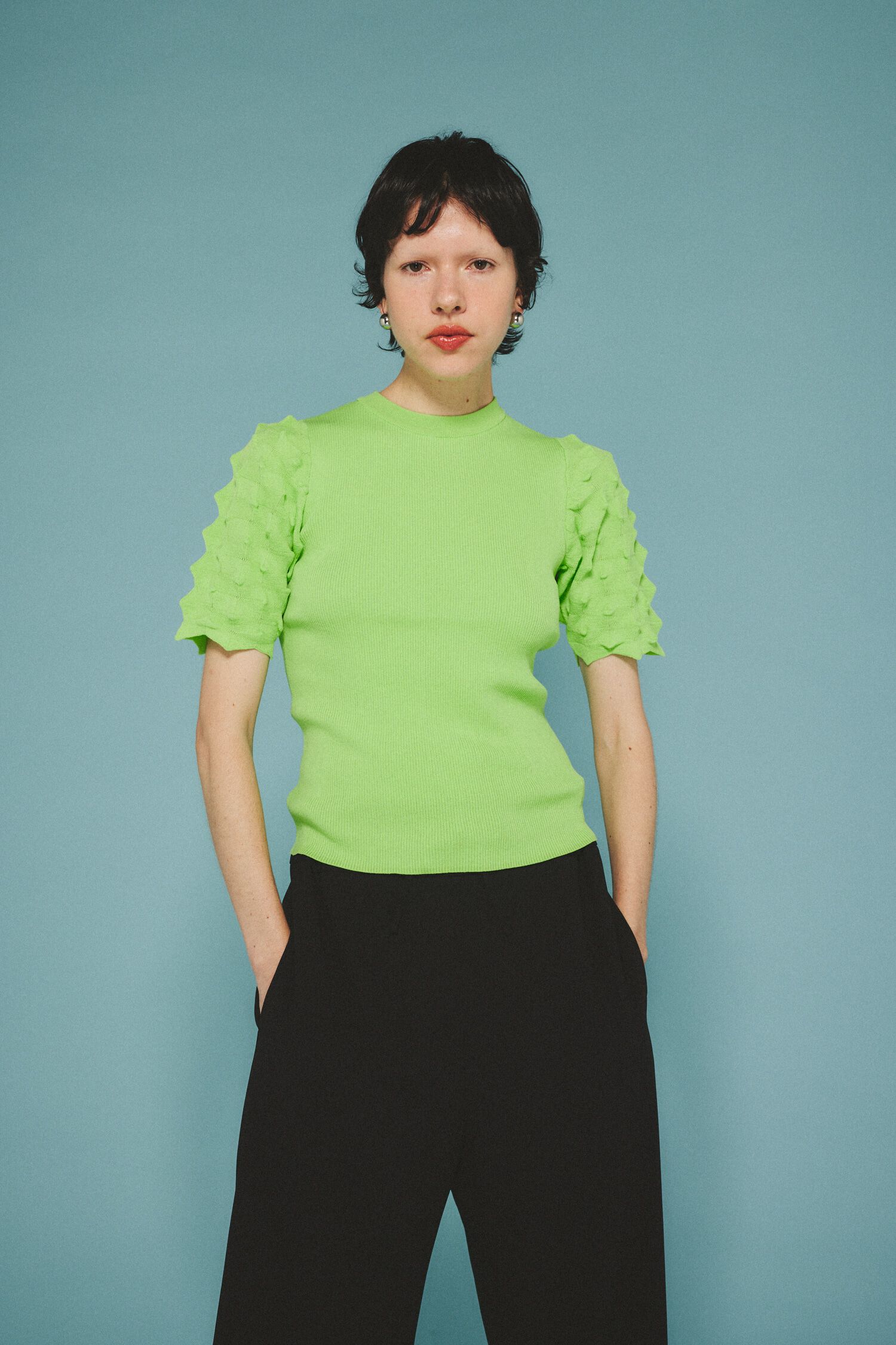 HeRIN.CYE「Thorn sleeve knit tops」|ニット・セーター|GRN