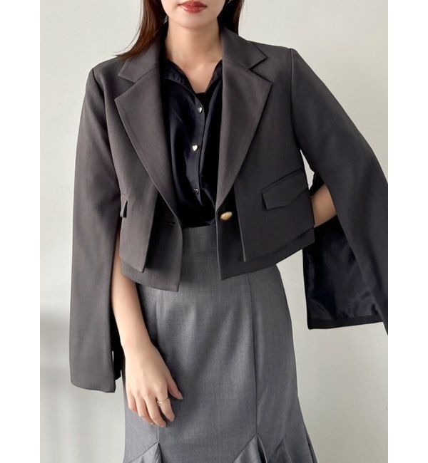 dazzlin「【セットアップ対応】レイヤードライクショートジャケット」|テーラードジャケット|チャコールグレー