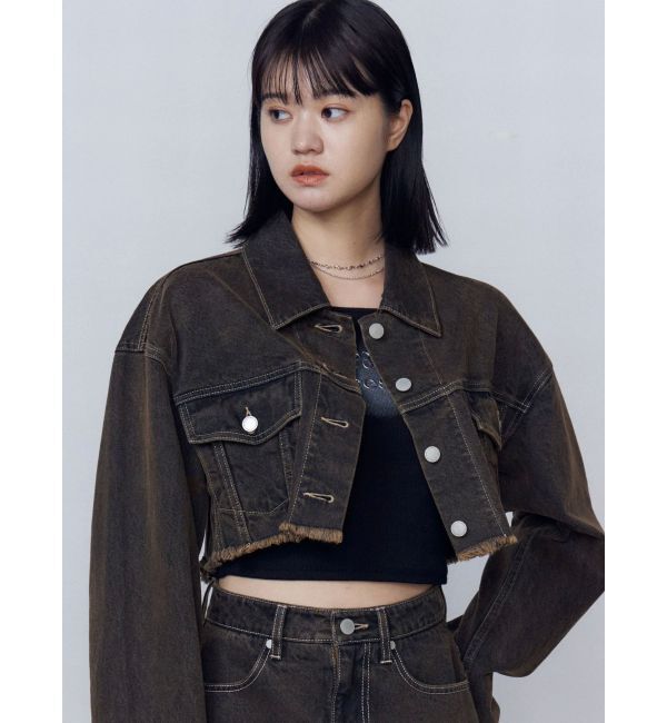EMODA「ショートデニムブルゾン」|デニムジャケット|ブラウン