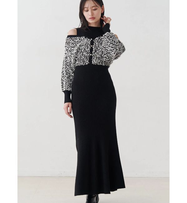 MERCURYDUO「ツイードニットカーデドッキングマーメイドニットワンピース」|ワンピース|
