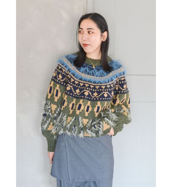 Ungrid「フェザーヤーンコンビ求心柄ニット」|ニット・セーター|