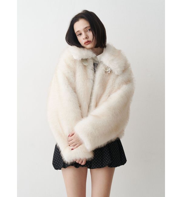 jouetie「【WEB限定】ベルトミドルファーコート」|ブルゾン・スタジャン|アイボリー