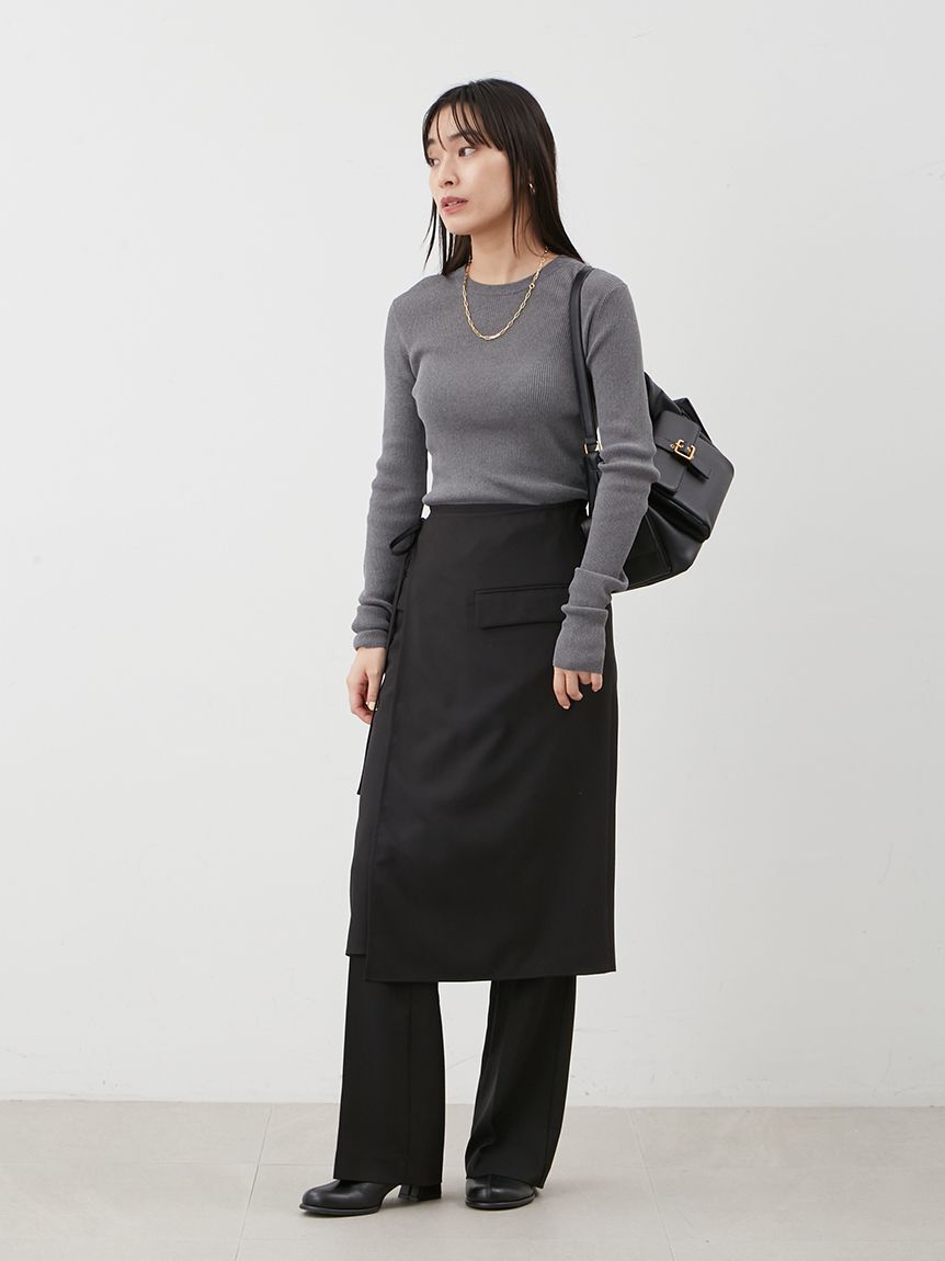 Mila Owen「巻きスカートレイヤウエストゴムシガレットパンツ」|チノ|