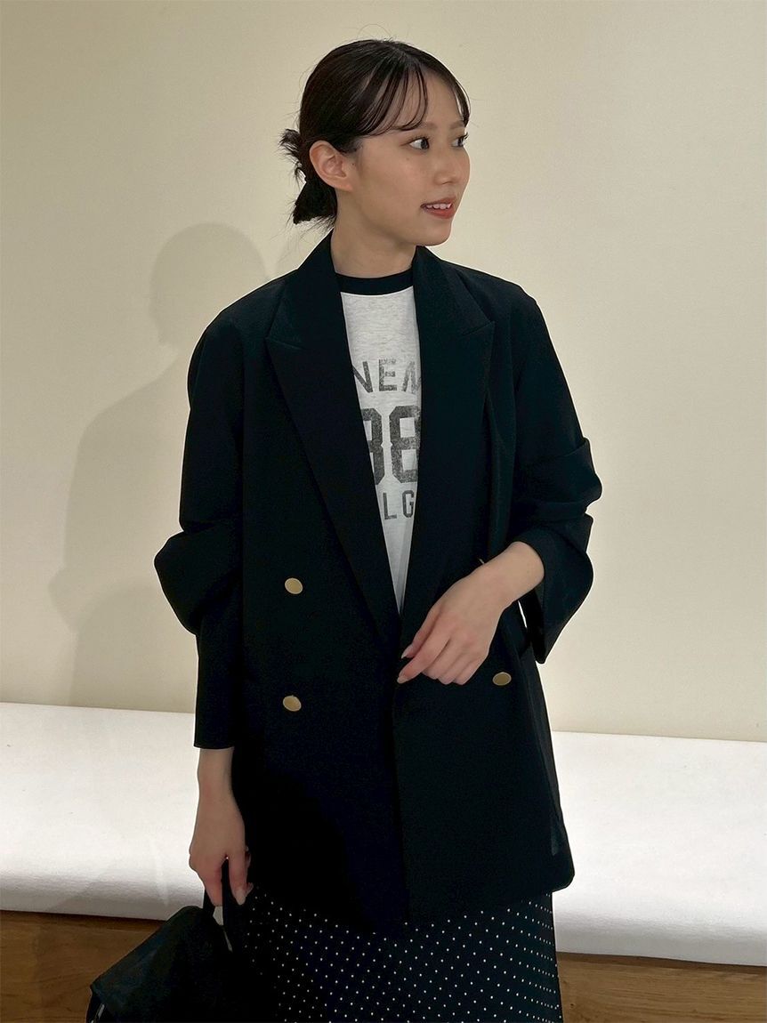 Mila Owen「クールタッチ金釦ダブルブレストブレザー」|テーラードジャケット|BLK