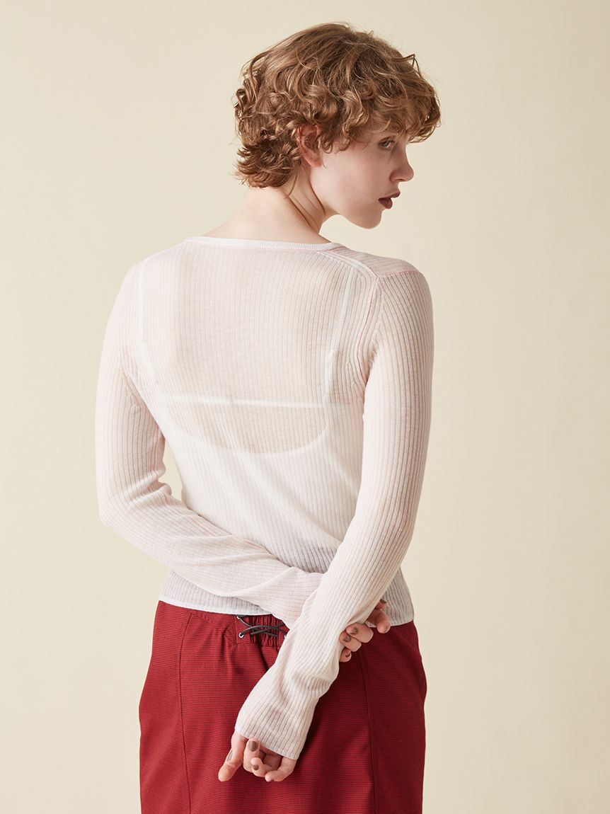 FURFUR「ロゴ刺繍シアーウールリブニット」|ニット・セーター|