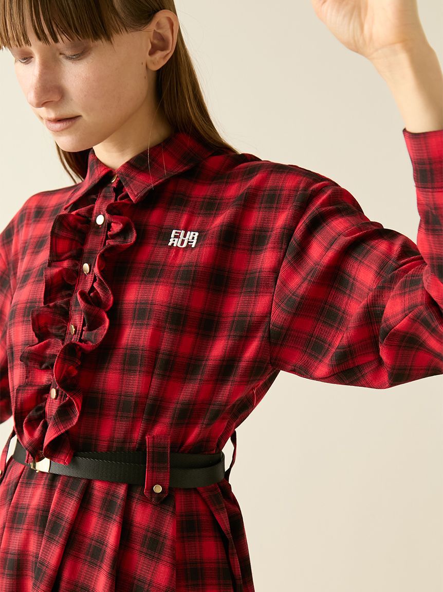 FURFUR「【限定サイズ】ベルト付きフリルシャツワンピース」|ワンピース|