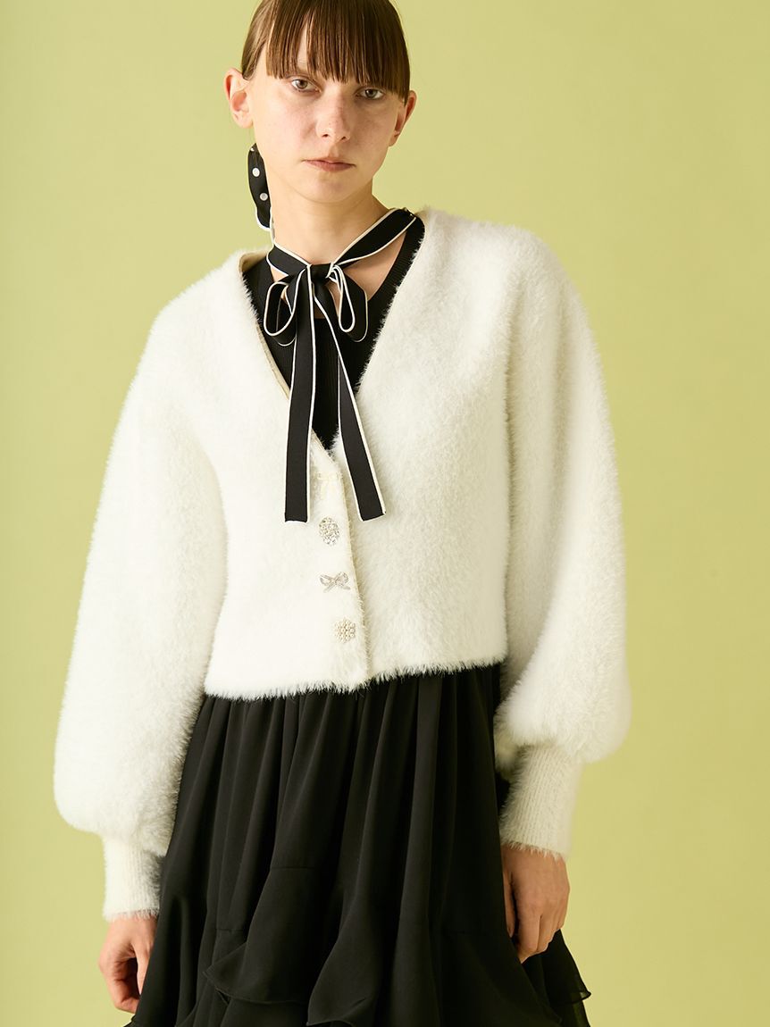 FURFUR「マルチビジューボタンフェザーカーディガン」|カーディガン|