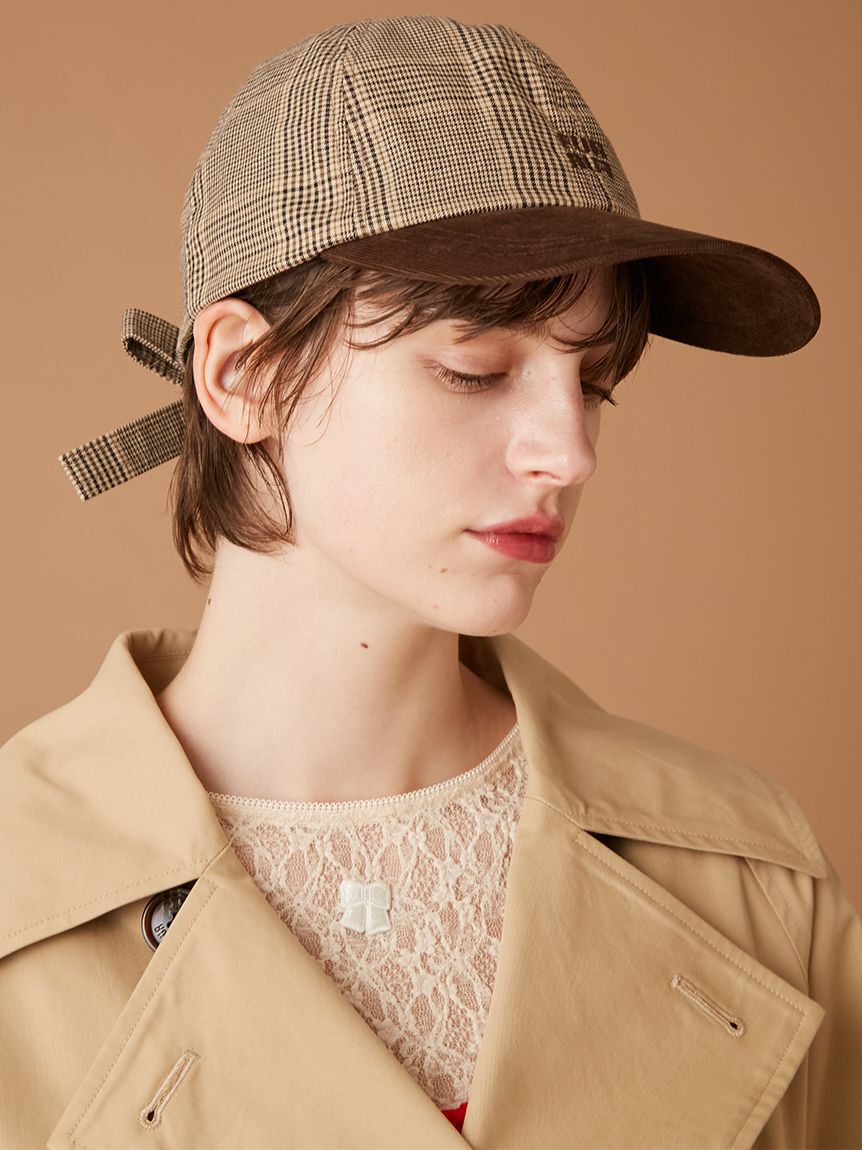 FURFUR「バックリボンチェック柄キャップ」|キャップ・キャスケット|